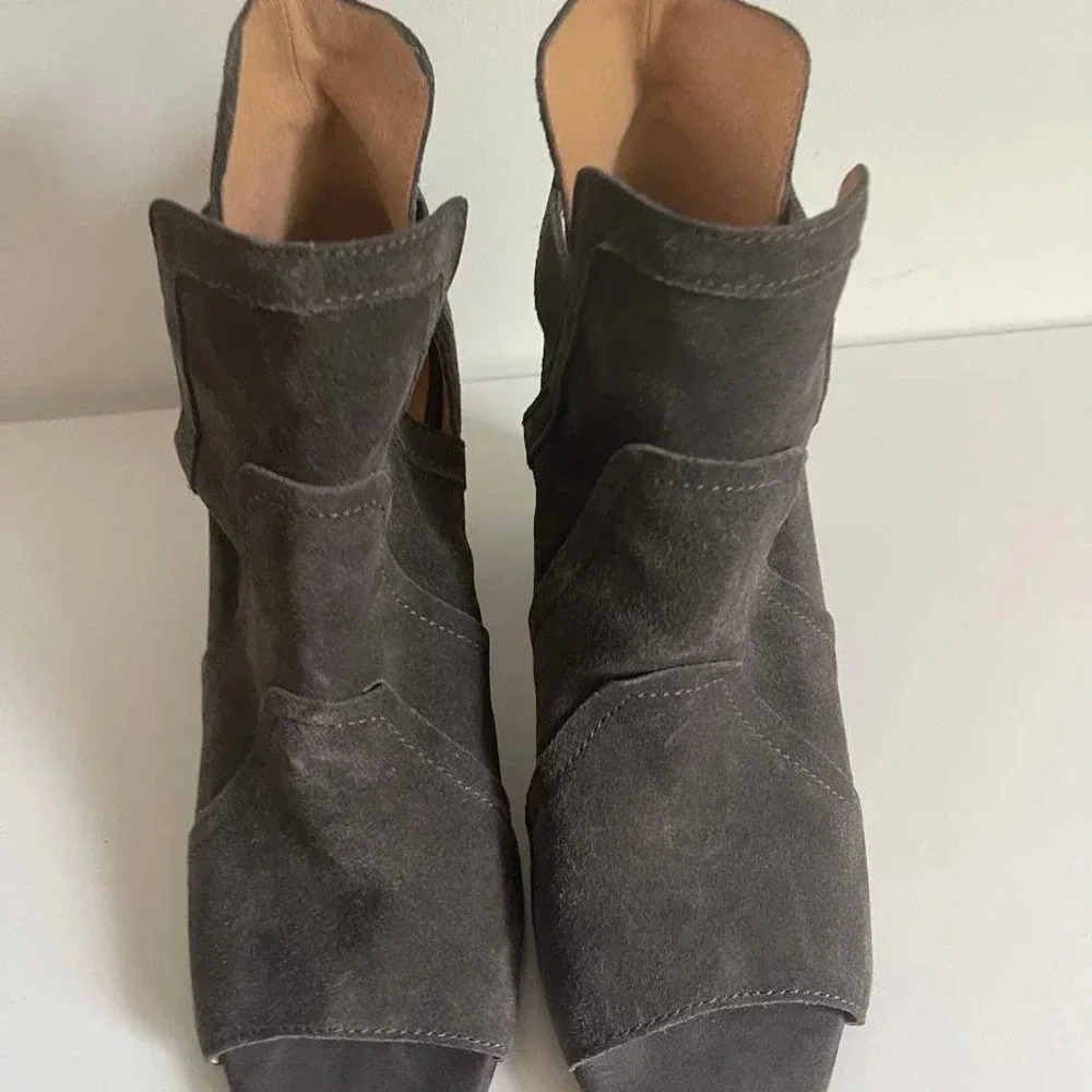 Joes Jeans 10 Gray Suede Cassia Blocked Heel Suede Bootie Boot Open Toe - Picture 5 of 11